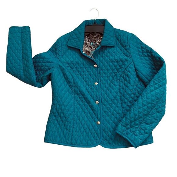 Briggs New York Teal Quilted Snap Front Jacket Size Medium - Picture 1 of 7